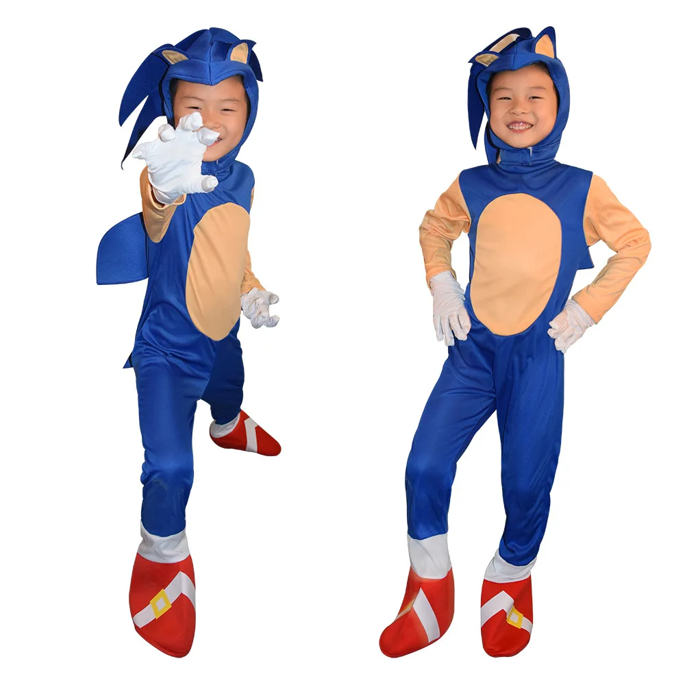 Costume de cosplay Sonic pour enfants, costume de batterie, jeu d'anime, Kasgehog Zentai, fête d'Halloween, performance