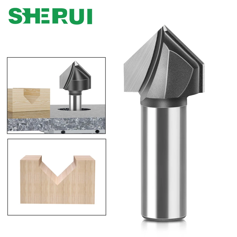 1pc 6mm 12mmShank 90 Degree V-type Milling Cutter Wall Flanging Router Bit Trimming Engraving Machine Cutter Woodworking Tools
