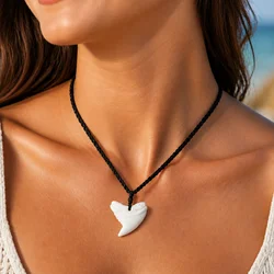 GX047 New Zealand Maori Primitive tribes jewelry handmade-carved Shark teeth pendant necklace yak bone Choker for surfing