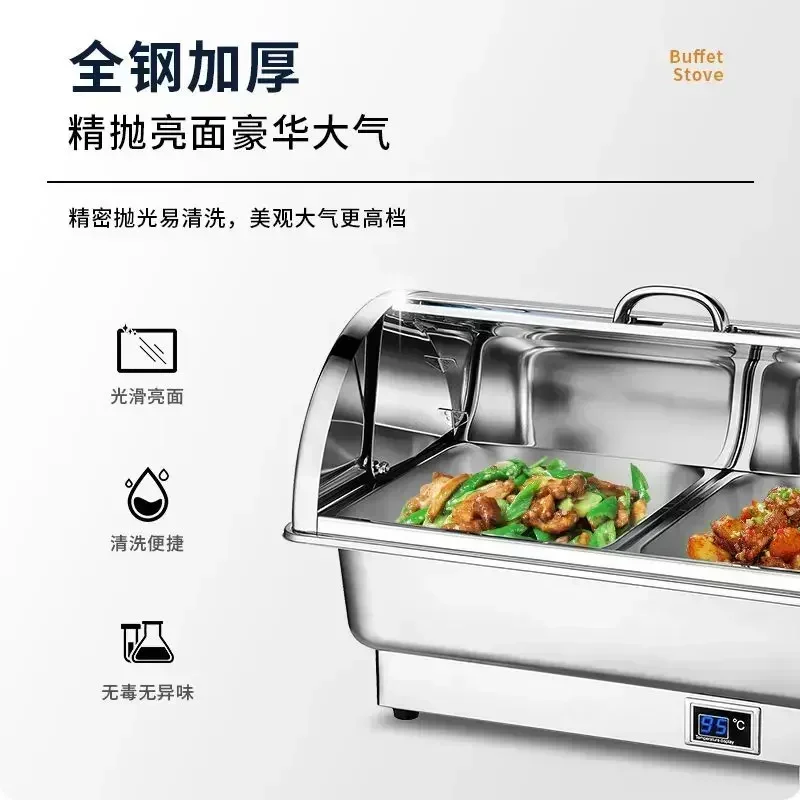 موقد بوفيه للتدفئة الكهربائية - ستانلس ستيل. أدوات مائدة الفندق. فليب مربع. موقد الإفطار. وعاء العزل.