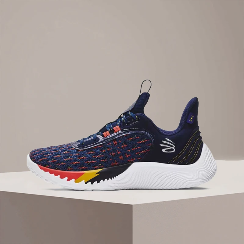 Under Armour Curry 9 Navy Blue Round-Toe Fashionable Breathable Snug-Fitting Lightweight Low-Top Basketball Men Shoe 3025684-406