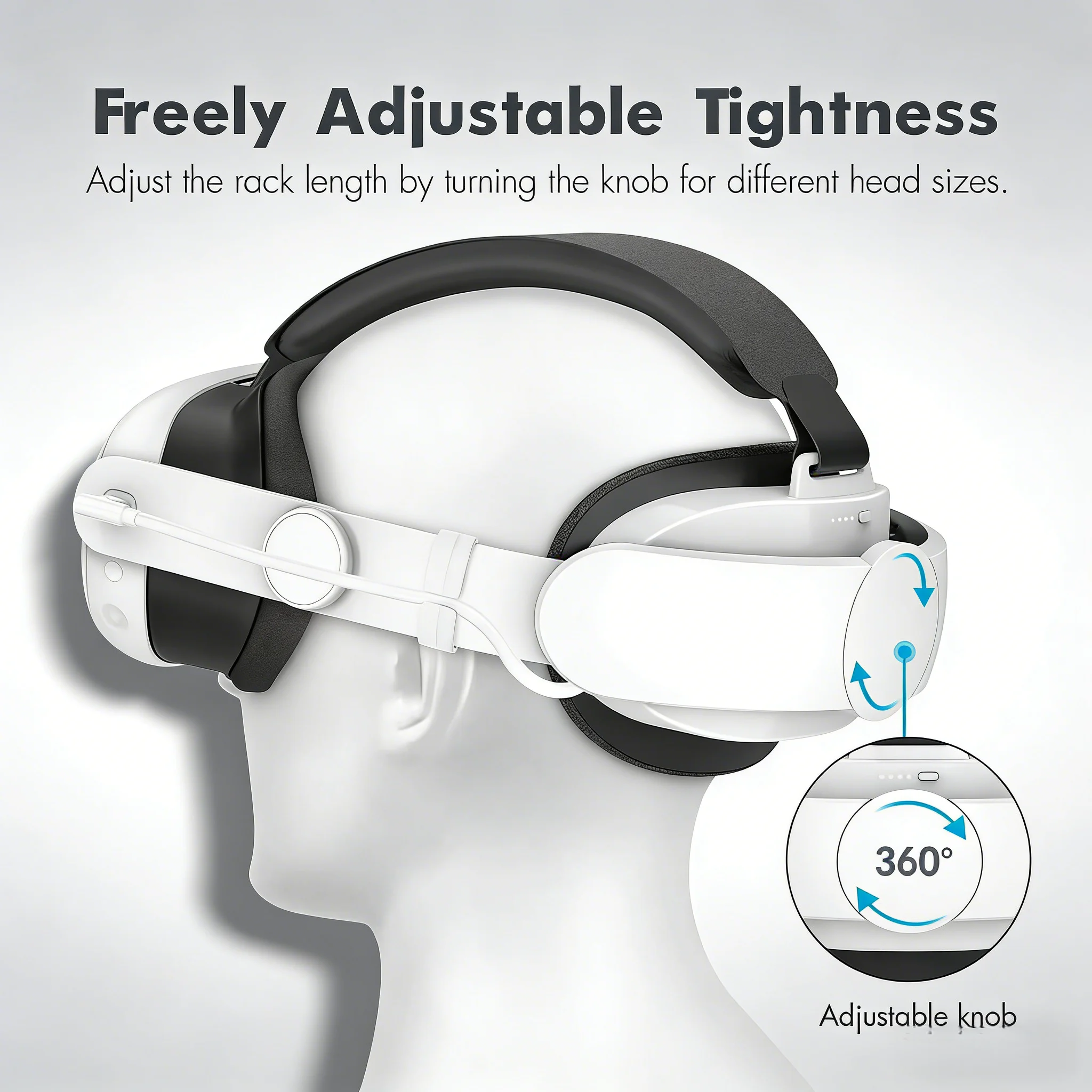 

Elite Adjustable Headband For Meta Quest 3 & Quest 3S, Built-in 6000mAh Battery Head Strap, Charging VR Support Accessories