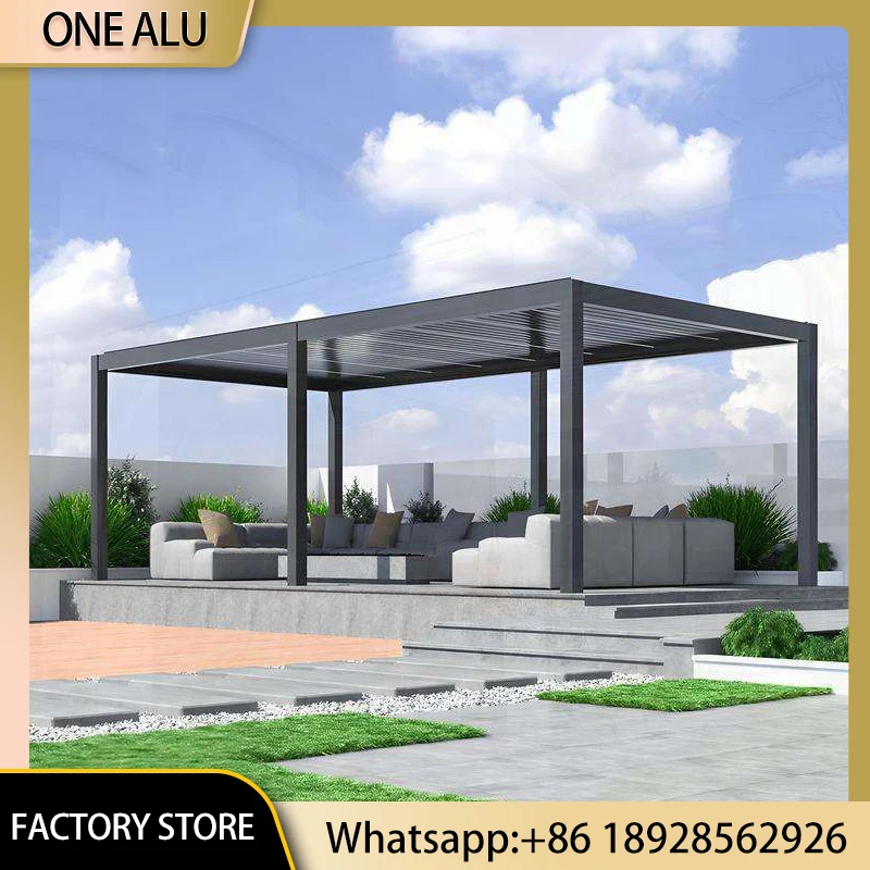 Bioclimatic Aluminum Louvered Pergola Motorized Adjustable Roof Customized for Outdoor Garden