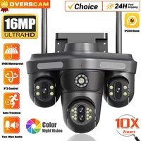 2025New 8K 16MP HD Four Lens PTZ 10X Zoom Camera Outdoor Three Screen WiFi Security Auto Tracking Smart Home Wirelss CCTV Camera