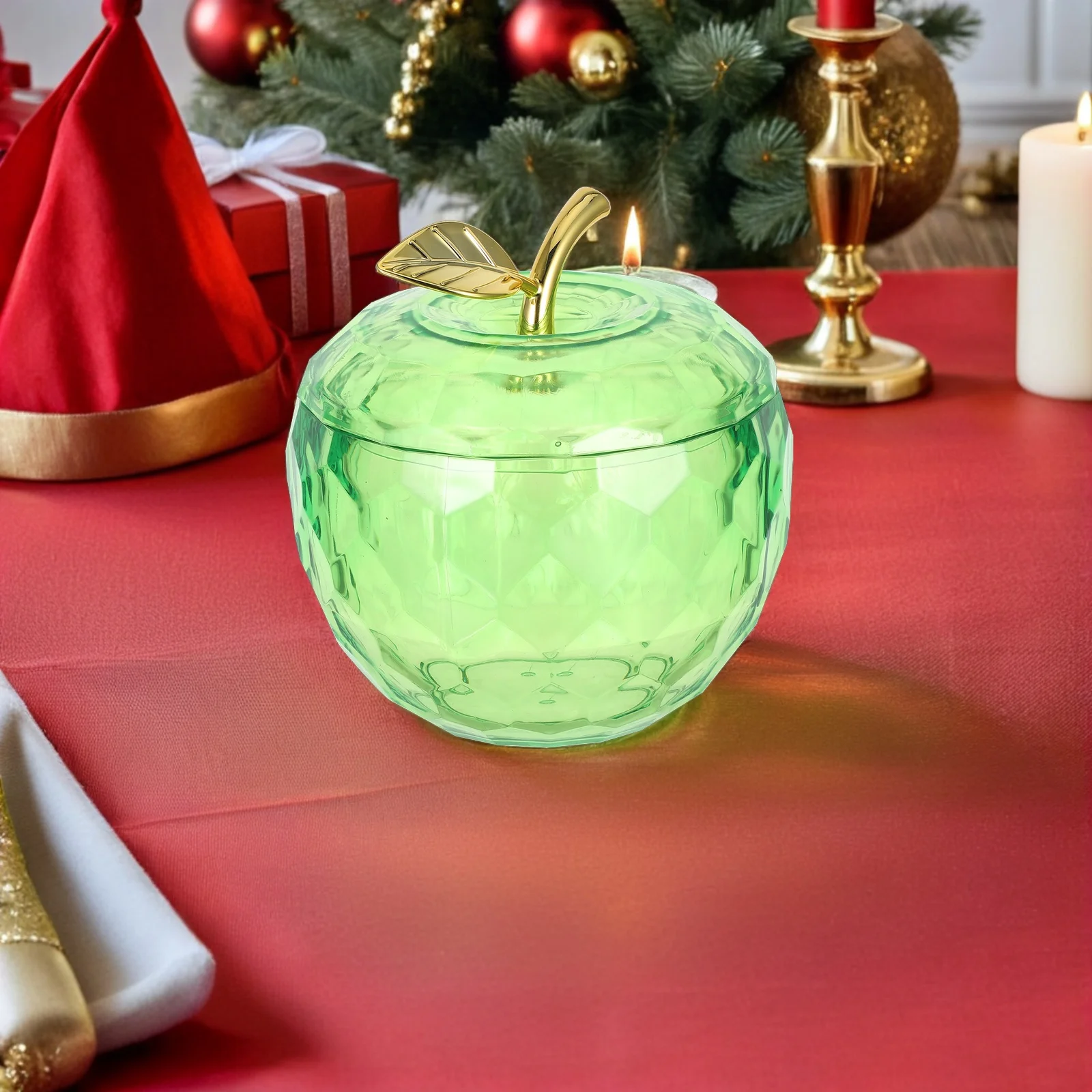 Christmas Candy Storage Containers Green Apple Shaped Plastic Jars Holiday Treats Decorative Dish Lid Party Favors Box