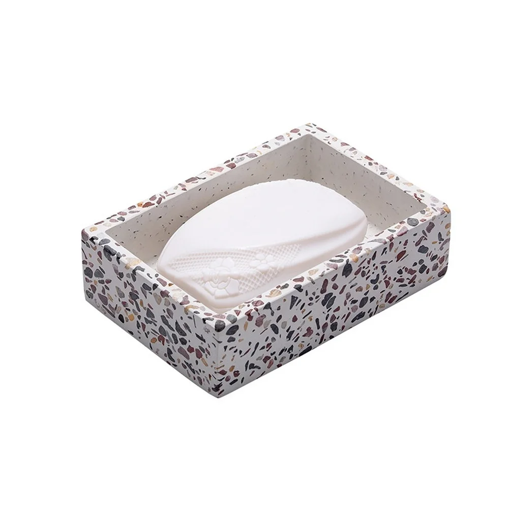 Nordic Terrazzo Soap Box Rectangle for Sink Area Resin Soap Holder with Drain Slots 12.5x8.5x3.5cm Compact Design