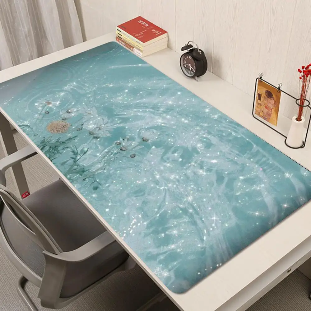 Alas Mouse Sparkle Flower Water Multi-Ukuran Anti-Selip untuk Gaming, Alas Mouse Gamer E-Sports, Alas Keyboard Mekanik XXL