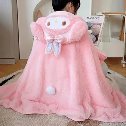 Cartoon Kawaii My Melody Plush Shawl Anime Accessories with Hat Cape Cloak for Winter and Autumn Warm Pink Decorated Girl Gifts