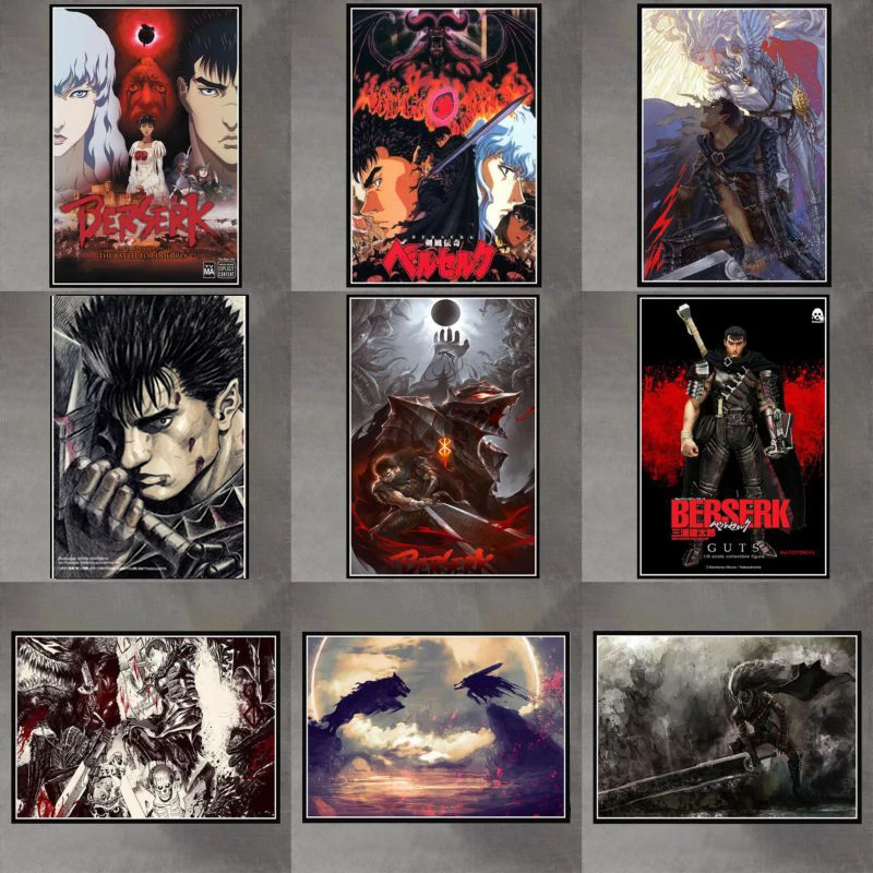 Kentaro Miura Berserk Japan Anime Retro Cartoon Canvas Painting Posters Print Wall Art Cool Pictures for Living Room Home Decor