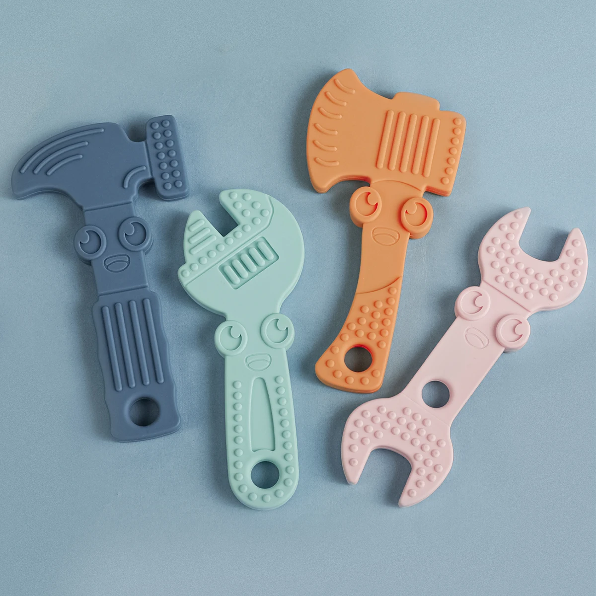 4pcs New Baby Silicone Teether BPA Free Wrench Tools Baby Necklace Pendant Silicone Teether Baby Teeth Care Chewing Toy