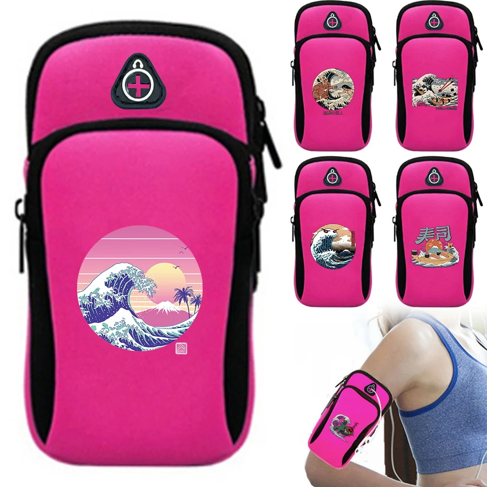 Sundries Storage Bag Sports Running Bag Large Capacity Double Layer Wave Print Adjustable Arm Band Bags Cycling Gym Phone Bags