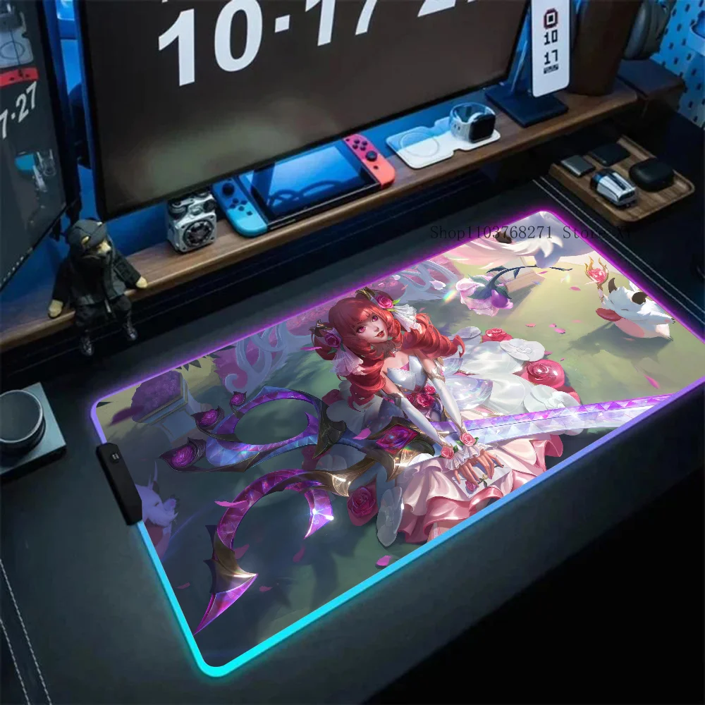 Gwen League Of Legends Mousepad XXL RGB Gaming Mouse Pads HD Black Gamer Accessories Large LED