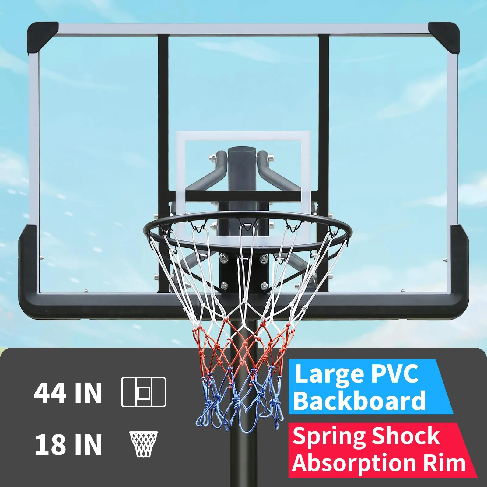 Adjustable 7.5-10FT for outdoor Basketball Hoop with 44'' Backboard, Portable Goal System & Stable Base on Wheels