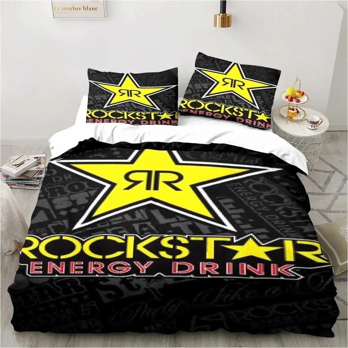 D-Drinks Rockstar-sábanas de energía, fundas de edredón, ropa de cama, sábanas de dormitorio, juego de cama de tres piezas, juego de cama suave y cálido