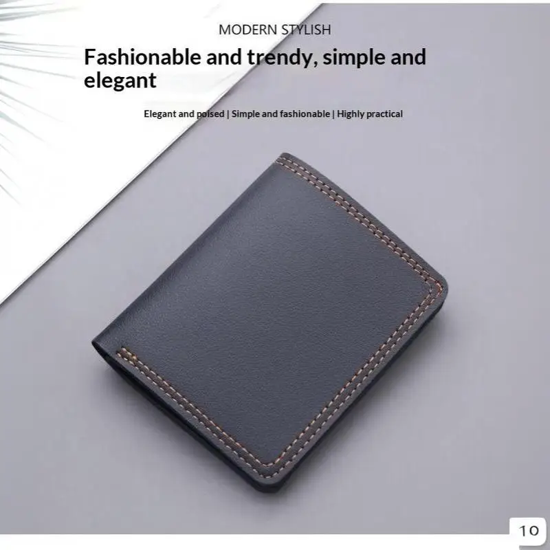 Minimalistische Herren-Geldbörse aus PU-Leder, Schwarz-Kaffee, große Kapazität, mehrere Fächer, zweifach faltbar, Ausweiskartenhalter, für Männer und Frauen – Detail 7