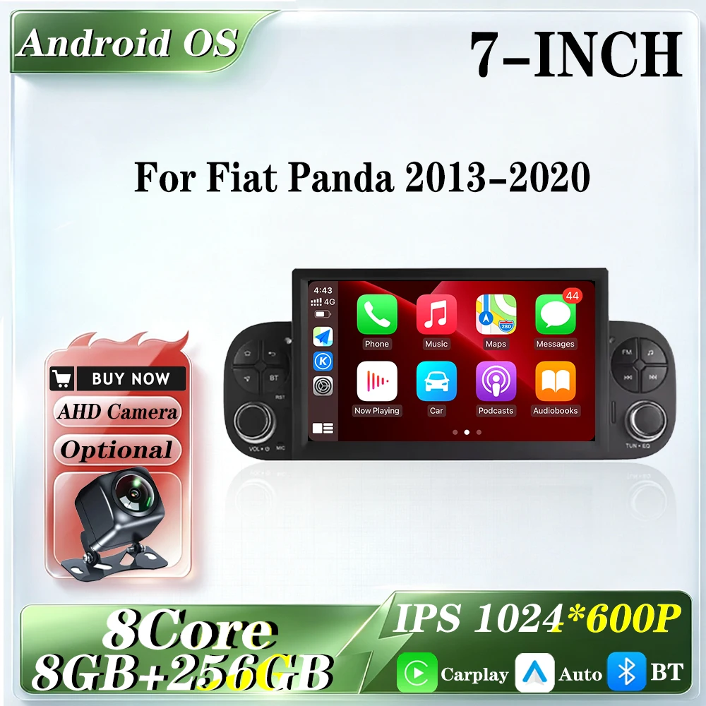 Fiat Panda 2013-2020 QLED Multimedia Video Player 7 Inch Screen Navigation GPS Car Accessory with 4G LTE Wifi