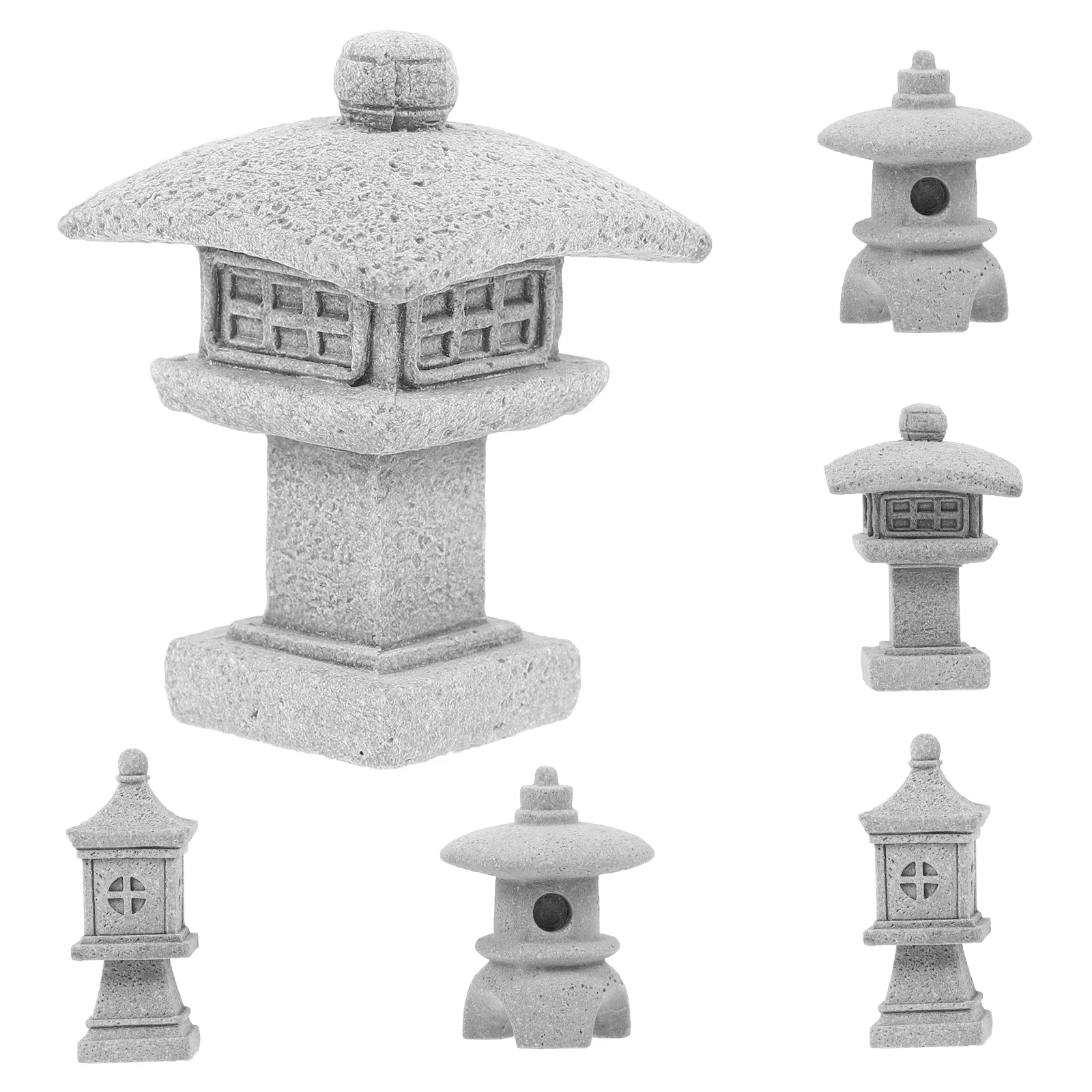 

6 Pcs Stone Lantern Ornaments Fish Tank Accessories Micro Landscape Pavilion Chinese Decor