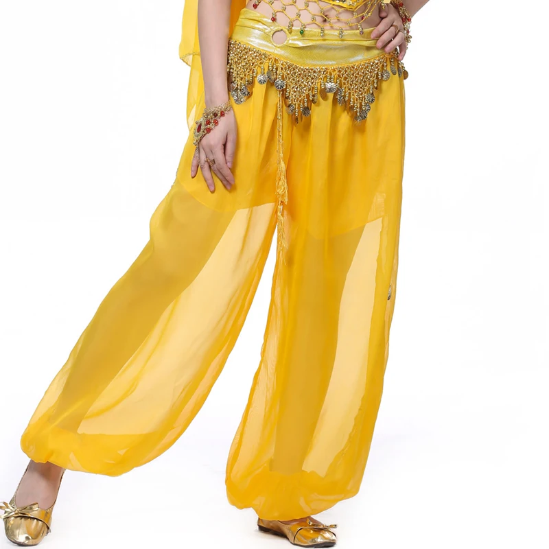 Women Chiffon Belly Dance Circular lantern Pants Arabic Belly dancing Bloomers Trousers Performance Trim Tassels Dancing Pants