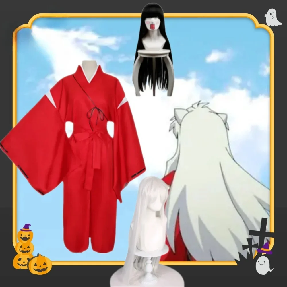 Disfraz de Anime Inuyasha Higurashi Kagome Kikyo para hombre y mujer, conjunto de zapatos con peluca y Kimonos para Halloween