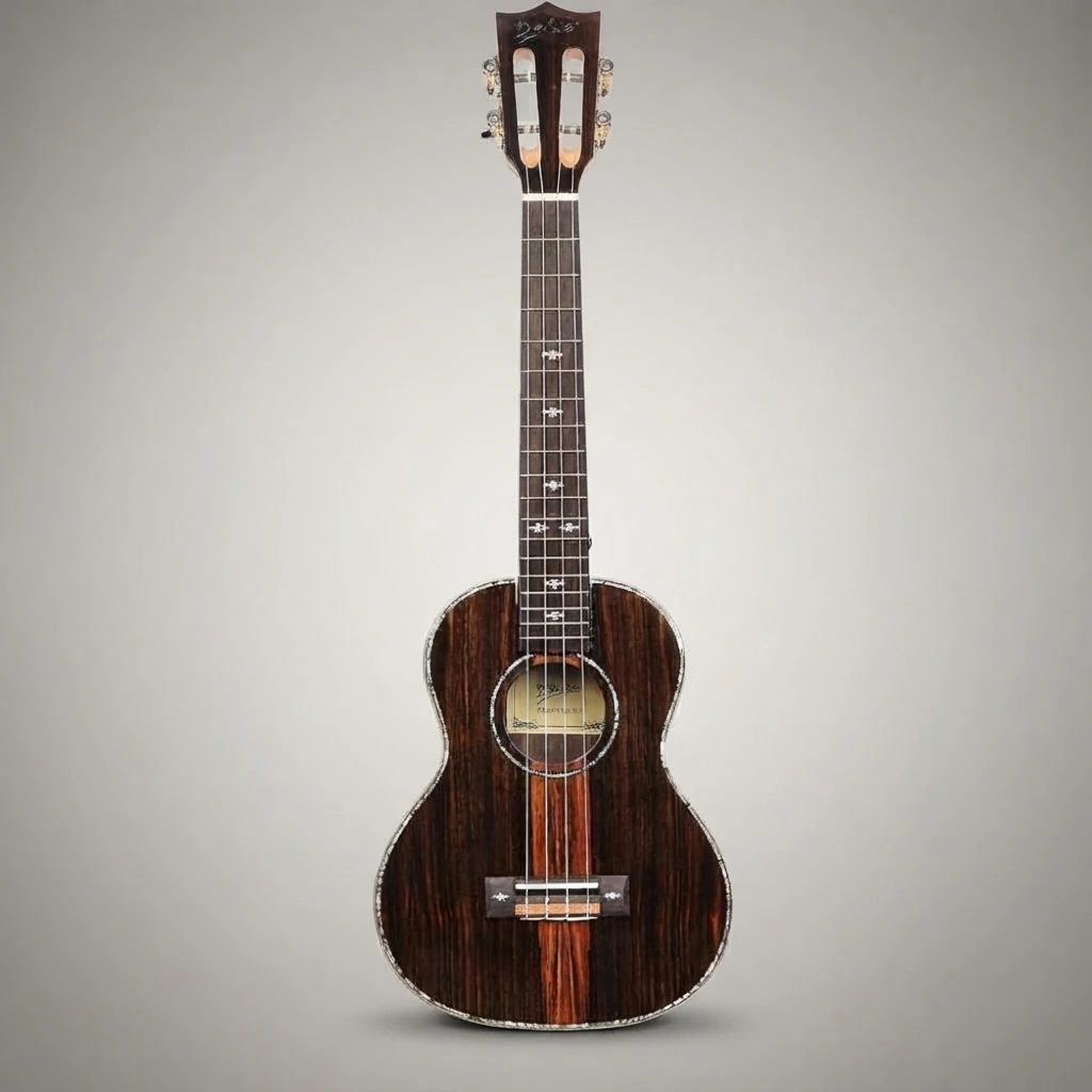 With Gig Bag Dark Brown Ukulele, Gloss Body, Silver Closed Tuners, Cross Inlay, Abalone Rosette, 4 Strings for Beginners