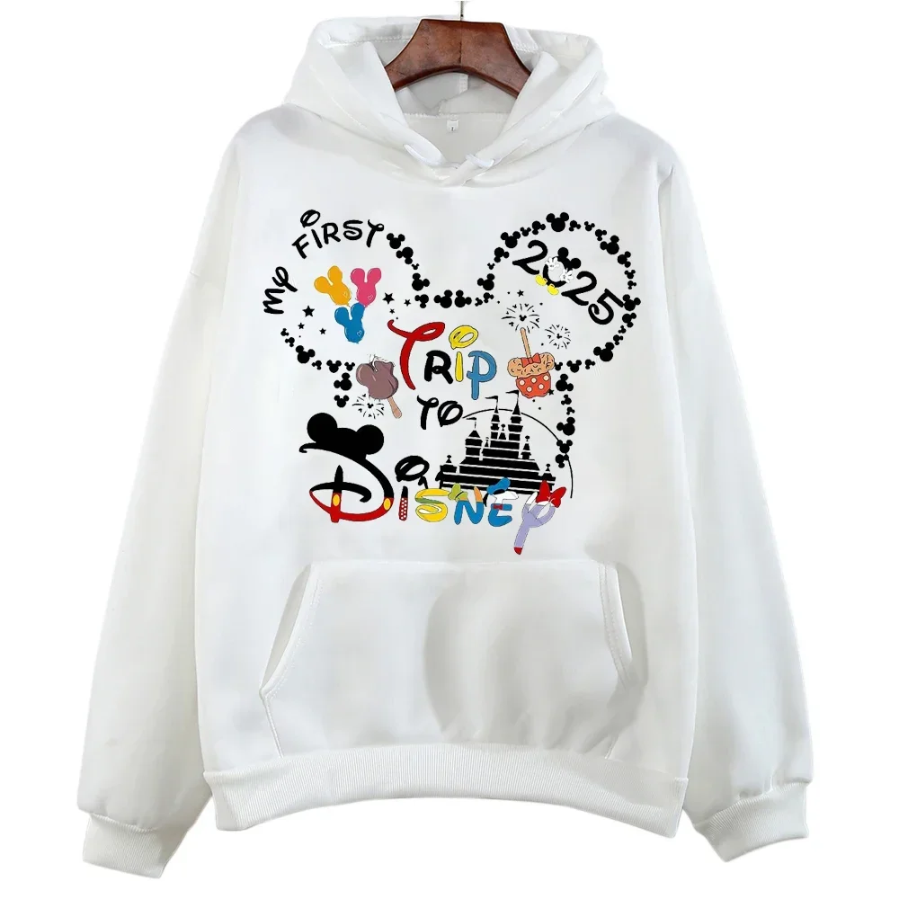 2025 رحلة عائلية ديزني الكرتون هوديس الأسرة عطلة البلوز ملابس الخريف المرأة عادية س الرقبة الشارع الشهير البلوز القمم
