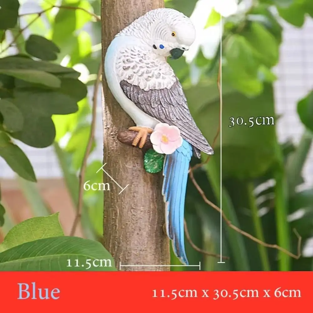 

Tree Ornament Resin Budgerigar Parrot Statue Wall Mounted Simulated Animal Sculpture Waterproof Creative Bird Figurines Yard