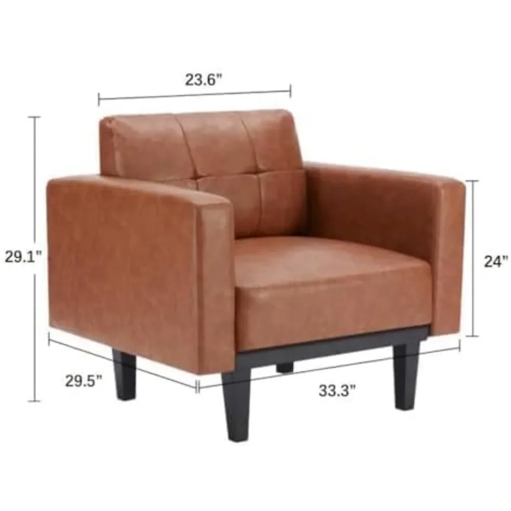 Mid-Century Modern Leather Accent Chair, 2 Pack Fabric Armchair for Living Room, Oversized Upholstered Single Sofa Chair