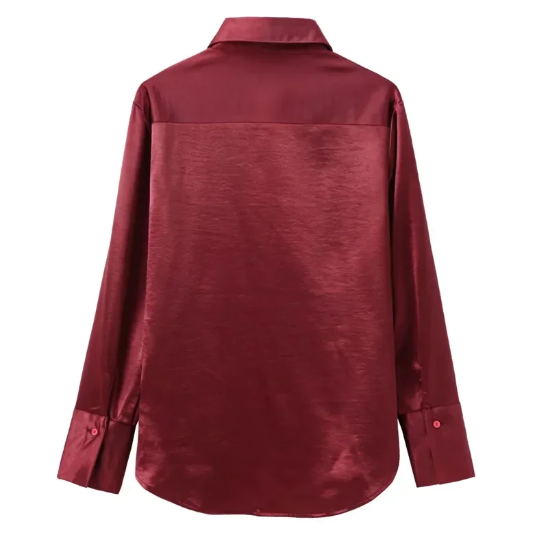 TRAF Winered Oversized Shirts&Blouses 2024 Women\'s Autumn Elegant Long Sleeve Shirts Ladies Fashion Casual Office Long Blouses