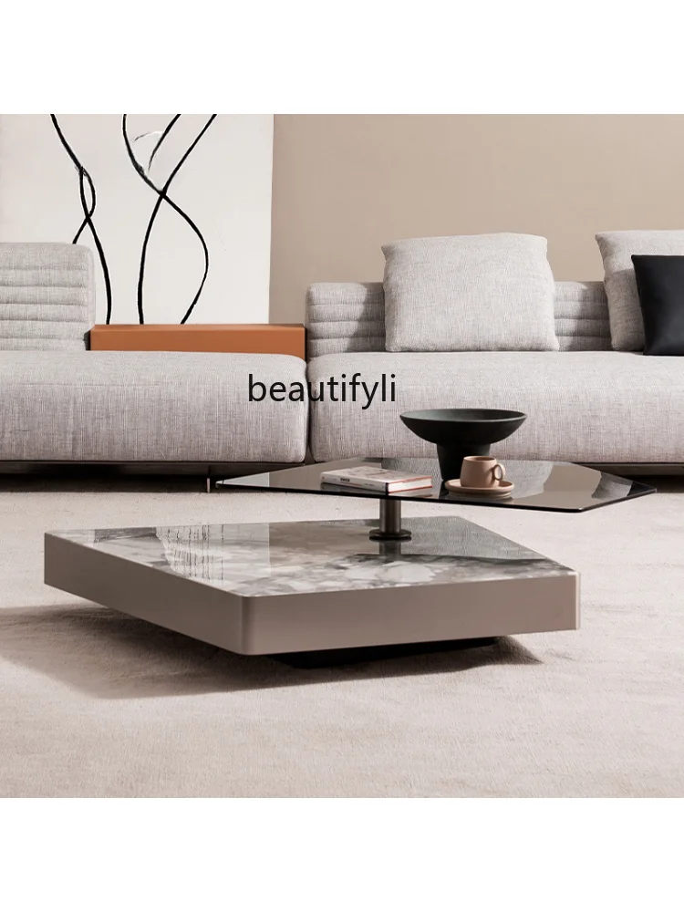 Italian Minimalist Marble Coffee Table Double-Layer Light Luxury New Designer Personality Creative Strange Shape High Sense