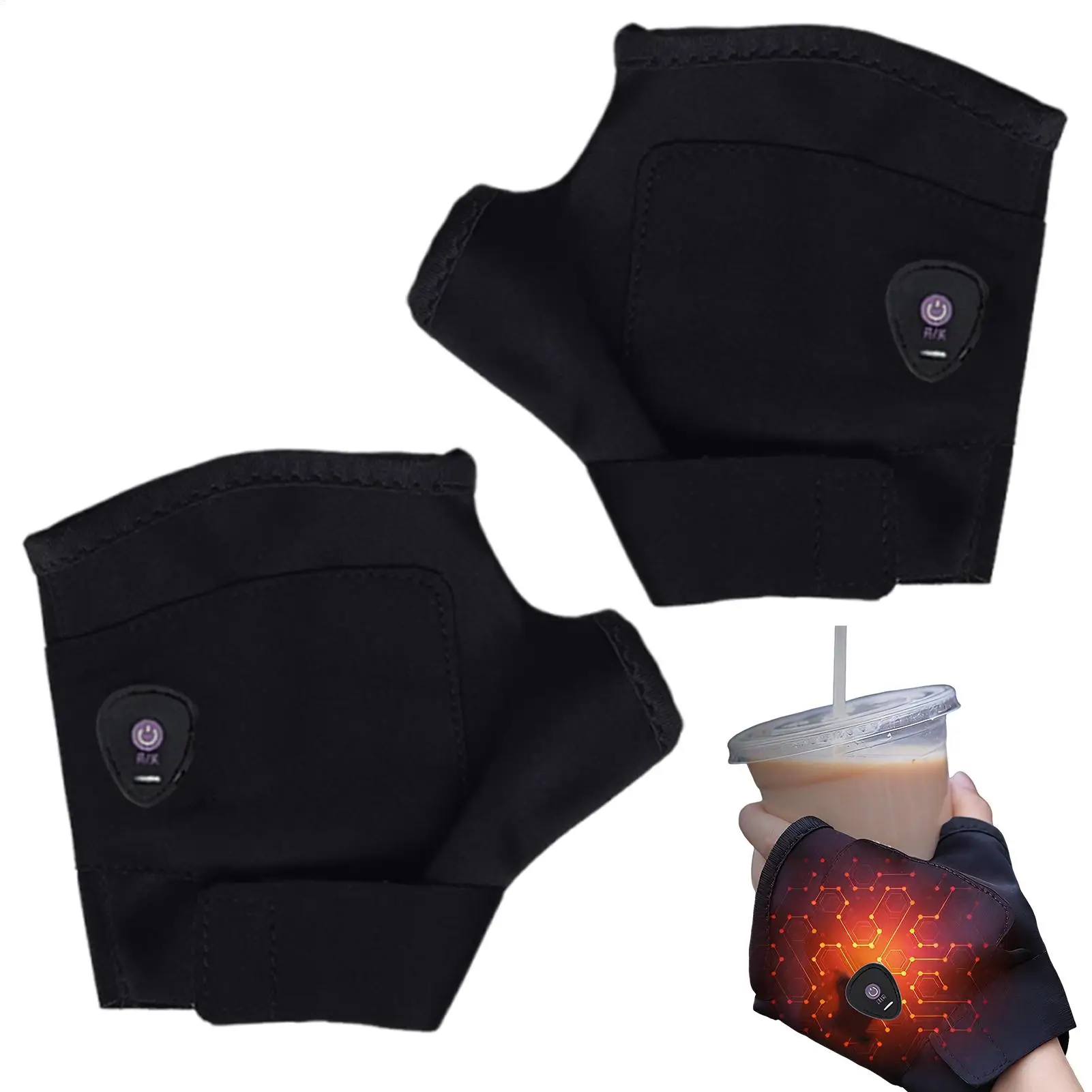 

Motorcycle Half Finger Heated Gloves Rechargeable Mittens 3 Temp Settings Winter Fingerless Gloves Heating Thermal Gloves