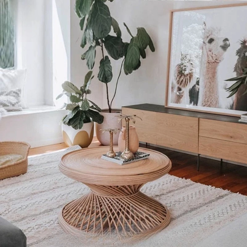 

Handmade ins Japanese rattan weaving small coffee table real rattan small apartment living room small round