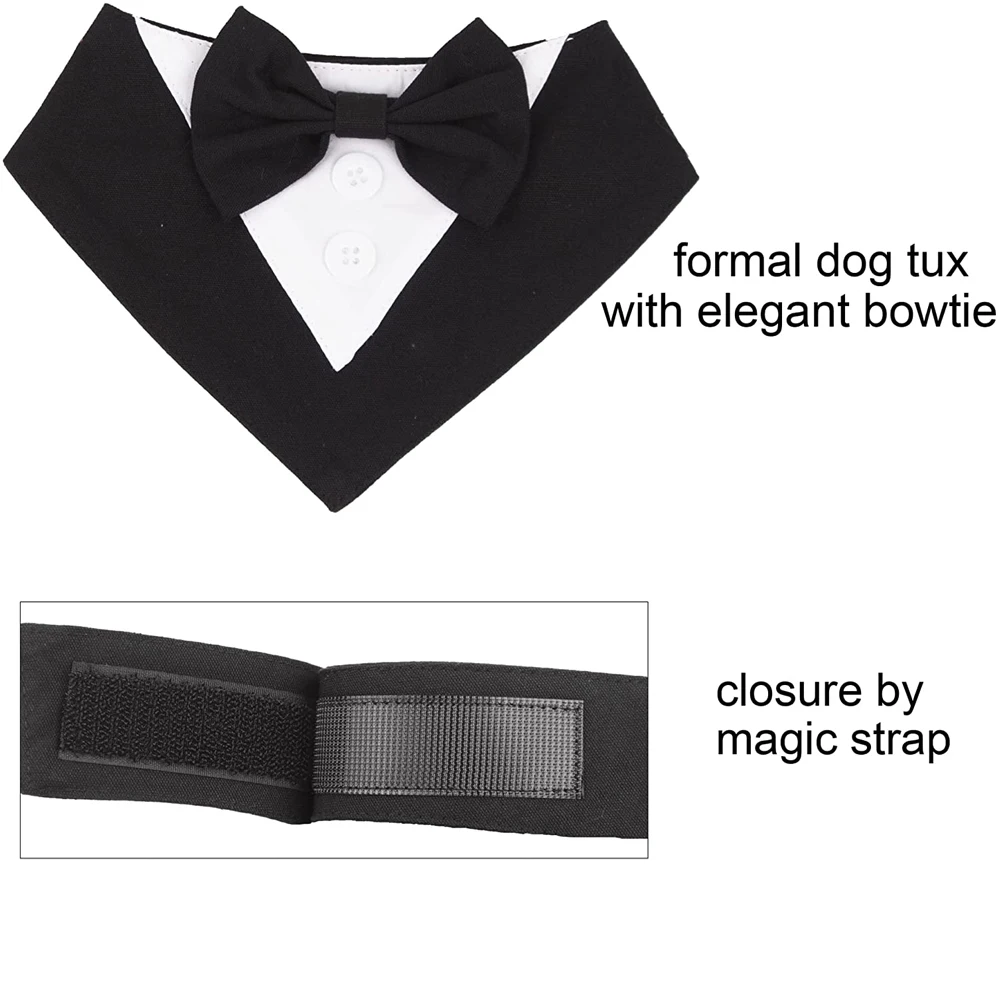 Dog Tuxedo Formal Dog Wedding Bandana with Bow Tie Dog Birthday Costume Adjustable Pet Party Tux Dog Wedding Attire Dog Scarf