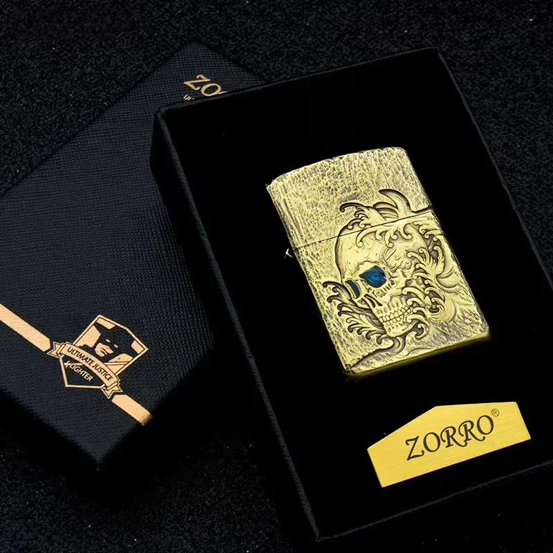 

ZORRO brass 3D blue jade eye skull hand-carved, vintage and creative cigarette accessory for men