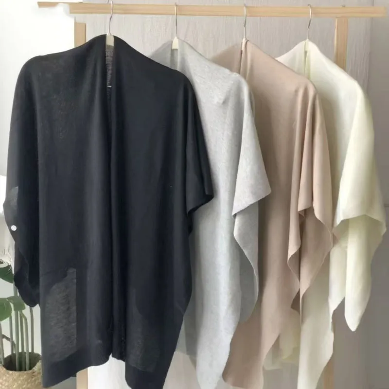 

2025 Women Clothing Knitted Wraps Jackets Solid Sun Protection Irregular Outwear Chic One Button Summer Oversized All Match Tops