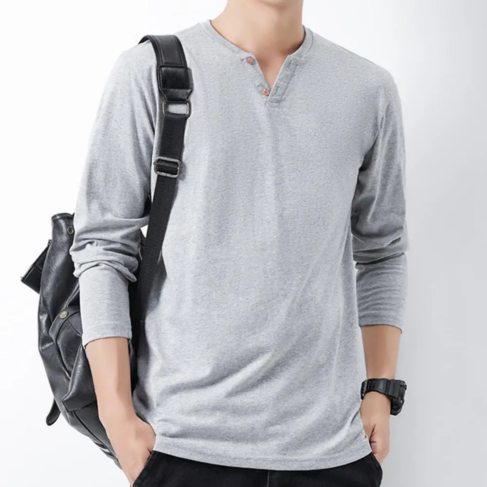 Solid Color Long-sleeved Top Long-sleeved Top Men's V Neck Long Sleeve Pullover T-shirt for Fall Spring Loose Fit Wear Sport