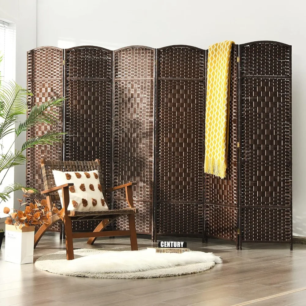 

6 Panel 6 Ft Tall Room Divider, Freestanding Wood Partition Room Divider Panel with Hand-Made Woven Paper Fiber, Customized
