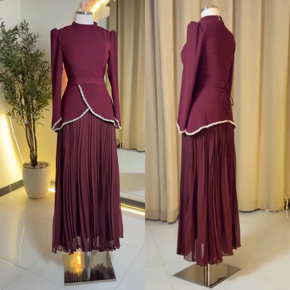 

Customized Jersey Rhinestone Pleat High Collar A-line Midi Dresses Bespoke Occasion Classic Elegant Prom Party Gown Evening