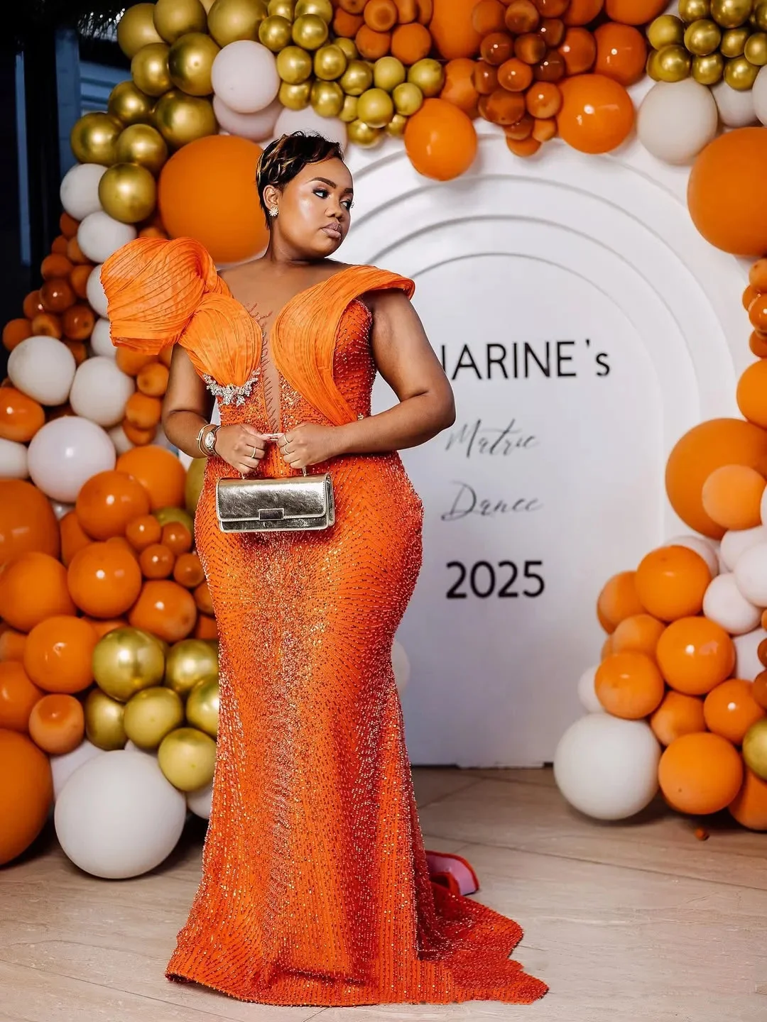 Custom Made Orange Aso Ebi Prom Dress Mermaid Sequins Pleated Shoulder Detail Evening Dresses Glitter Beaded Lace Formal Gowns image 4