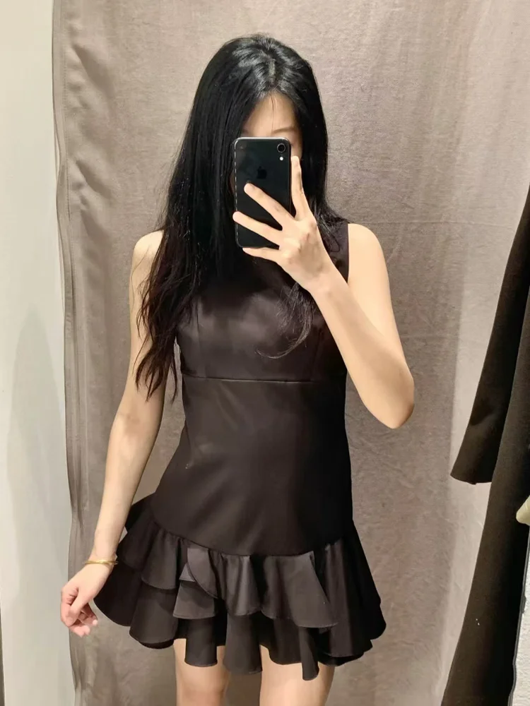 Sweet Commuter Svel decorativo em camadas de um ombro Dr Faionable Vintage cintura alta fibra de poliéster corte reto S...