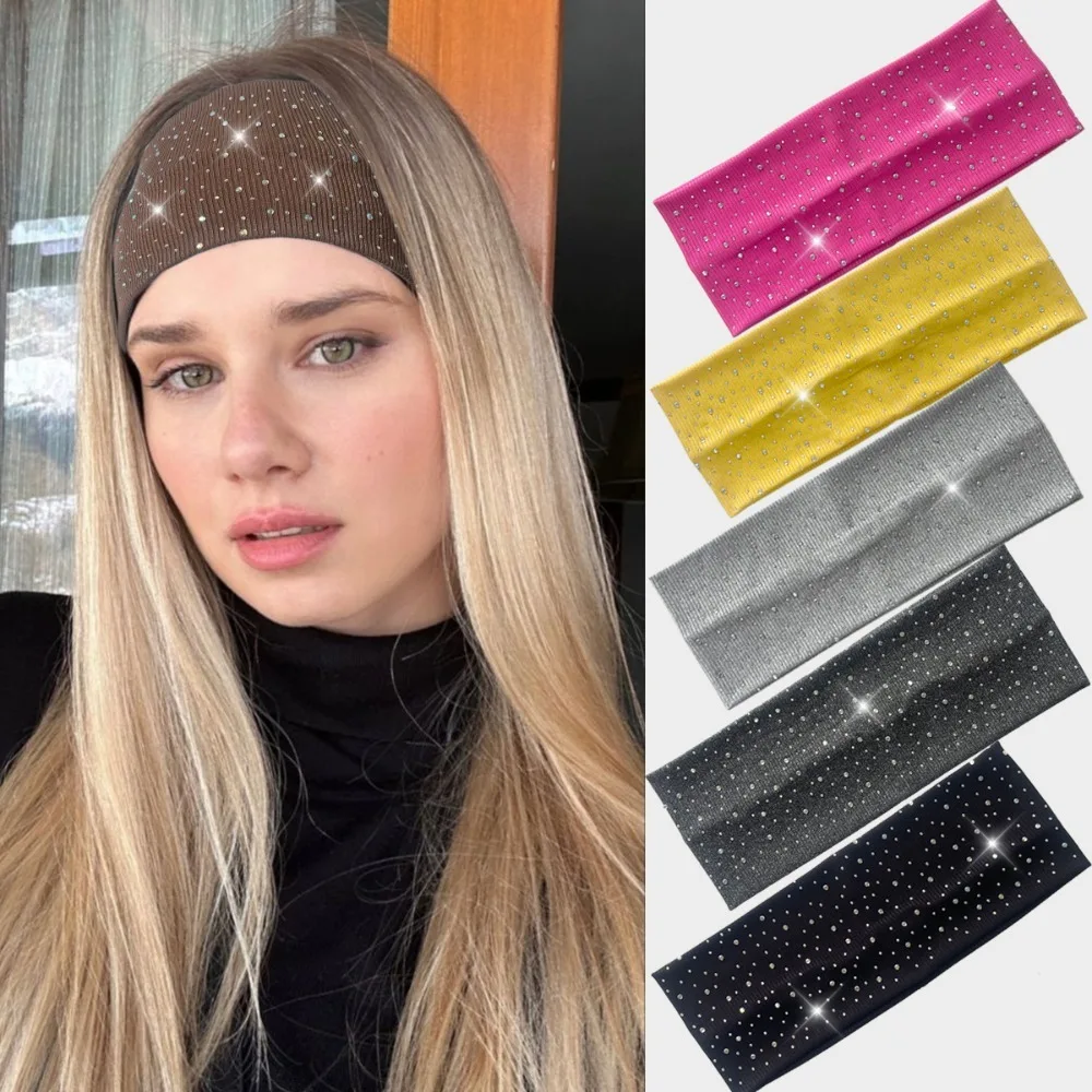

New Sweat-Absorbing Yoga Headband Bling Diamond Solid Color Headscarf Elastic Breathable Elastic Turban Hair Accessories
