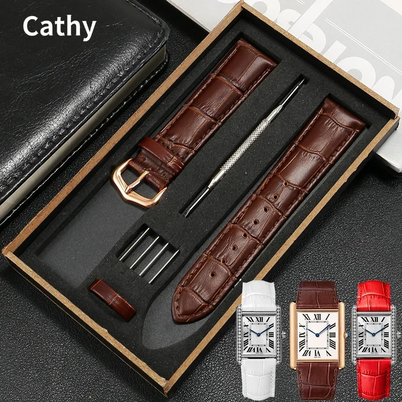 Genuine Leather Watch Strap for Cartier Tank Men\'s Women\'s Belt Longines Dibovina Folli Follie Pin Watchband Accessories 20mm