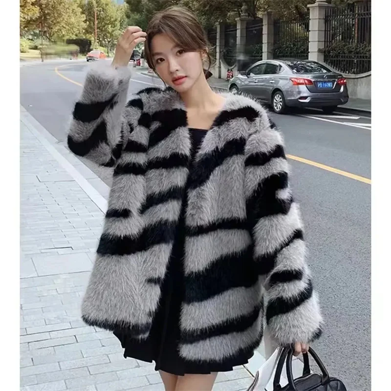 Fur Coat Winter New 2024 Autumn and Winter Foreign Fashion Temperament Thick Zebra Short Coat With Environmental Protection