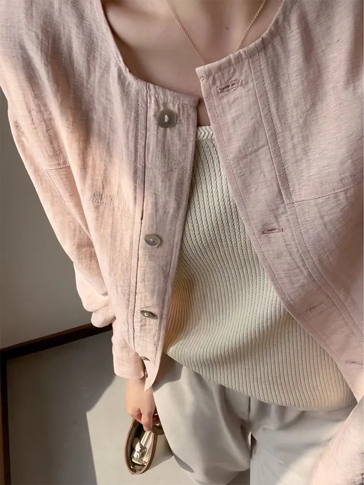 

ay Silk-Linen Blend Sun Protection irt Jaet Women's Summer New Loose Outerwear Air Conditioning irt Ele Top