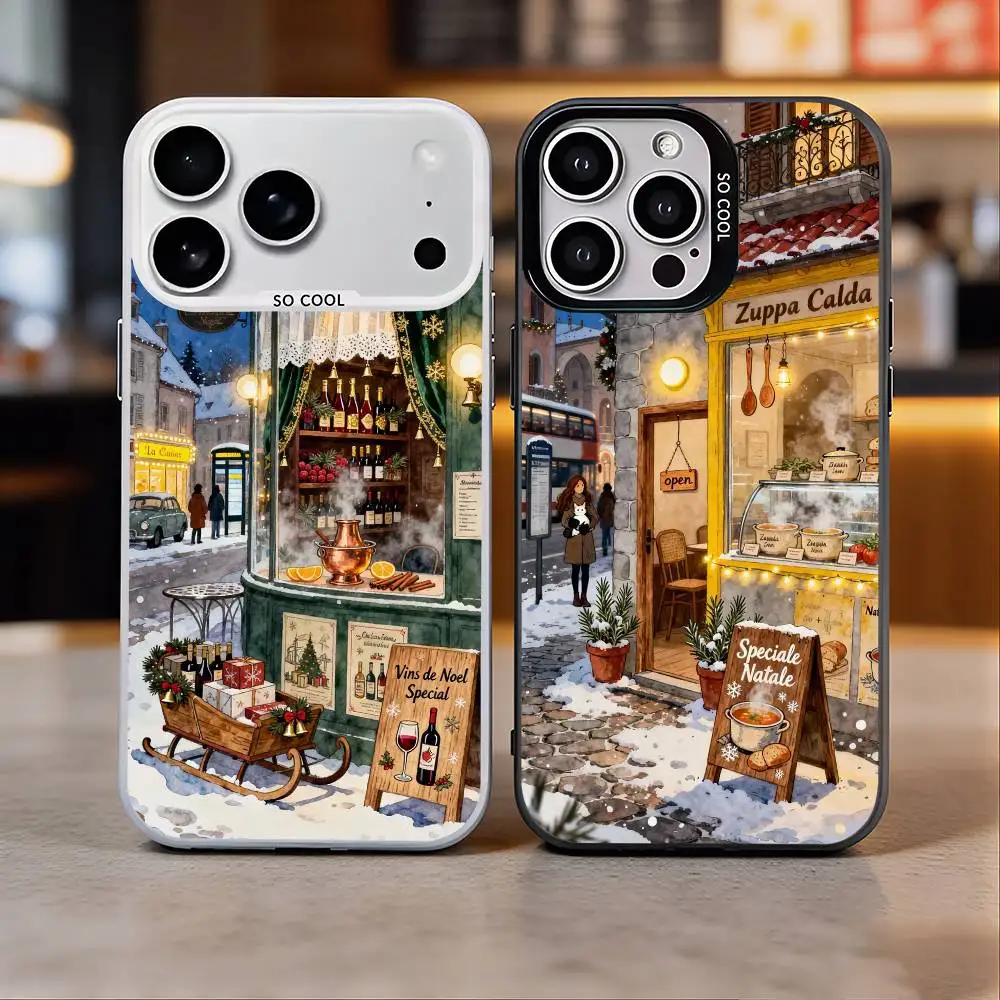 Snowy Christmas Town Phone Case For iPhone 17,16,15,14,13,12,11 Plus,Pro Max,Colored Silver Phone Case