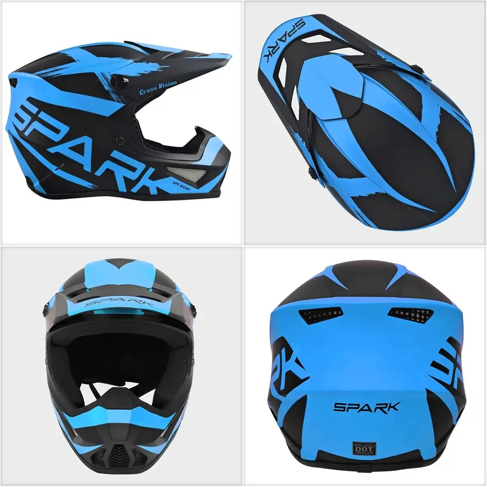 Youth & Adult Motocross Helmet Set with Gloves, Goggles, and Mask - DOT Certified, Blue, X-Large