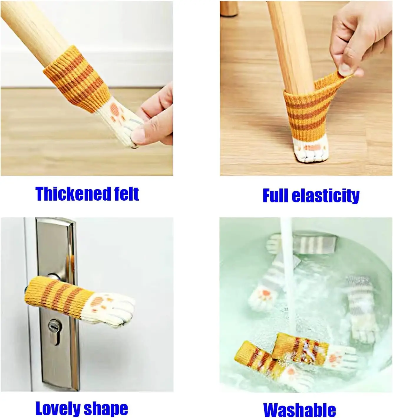 Knitted Chair Leg Socks with Cute Cat Paw Design-Anti-Slip Floor Protectors, Noise Reducing Furniture Leg CoversforWoodenChairs - Detail 1