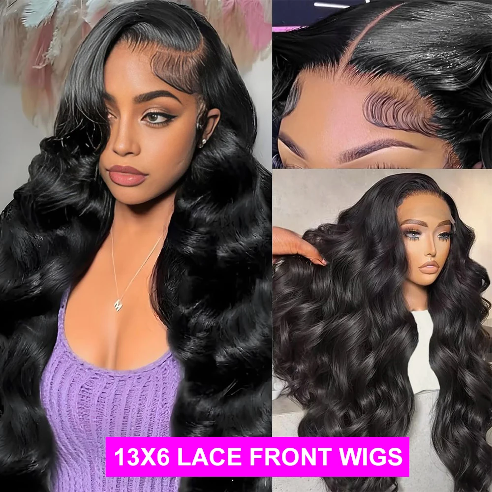 13x6 13x4 Body Wave Lace Front Wigs Human Hair Pre Plucked 200% Density HD Transparent Lace Frontal Wigs for Women image 2