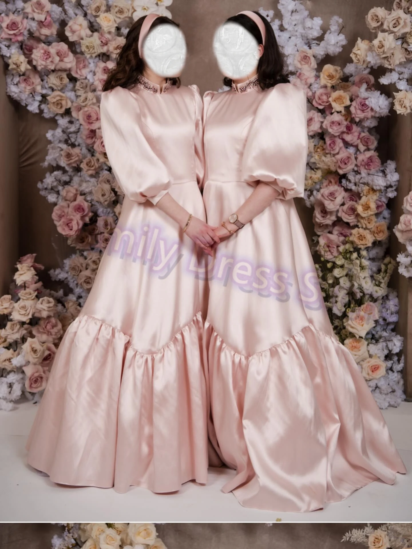 

Розовое атласное вечернее платье для женщин с рукавами 3/4 длиной до пола, с высоким воротом и бисером, элегантное свадебное вечернее длинное бальное платье, пышное платье