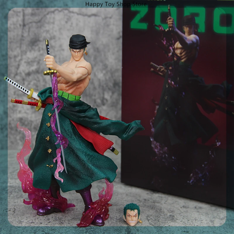 

24cm One Piece Roronoa Zoro 2 Head Carving Anime Figure Model Gk Statue Boys Collection Desktop Decoration Ornament Toys Gifts