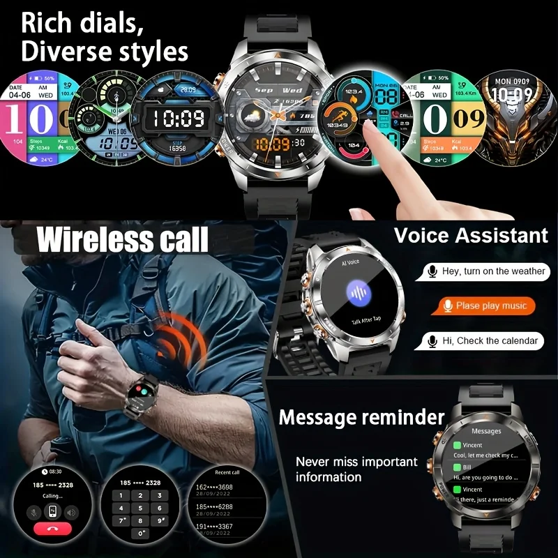 2025년 신제품 화웨이 아웃도어 밀리터리 스마트워치 남성용 1.46인치 AMOLED BT 통화 IP69K 10ATM 방수 LED 플래시 스포츠 팔찌